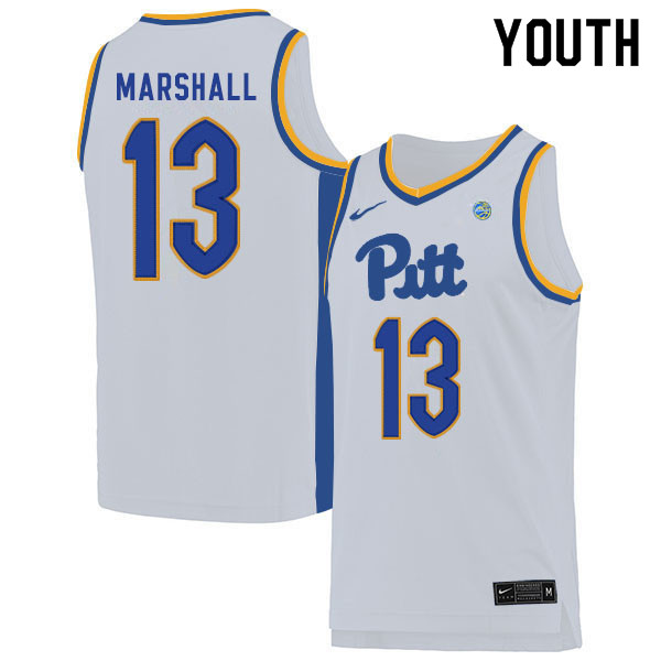 Youth #13 KJ Marshall Pitt Panthers College Basketball Jerseys Sale-White